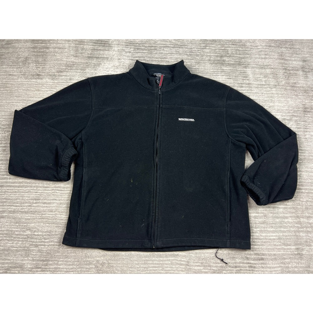 Winchester Fleece Jacket Mens XL Black Full Zip Rugged Sportsman Outdoors Logo